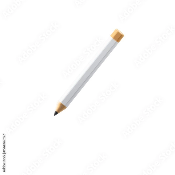 Obraz A simple white wooden pencil with a sharpened graphite tip and a golden eraser end presented as a 3D icon on a transparent PNG background for digital editing and creative design projects