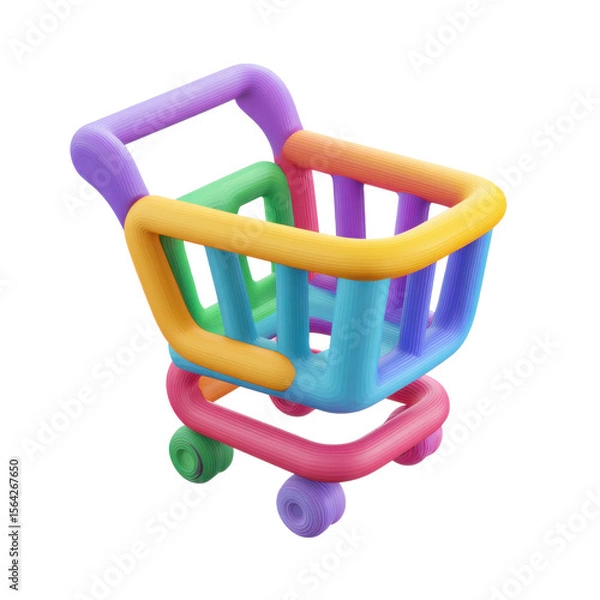 Obraz Vibrant 3D Icon of a Shopping Cart with a Colorful and Playful Design Perfect for E-commerce and Online Shopping Experiences