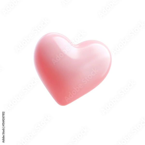 Obraz A soft and glossy pink 3D heart icon rendered with transparent PNG format symbolizing love and affection