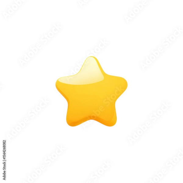 Obraz A shining bright yellow five-pointed star rendered as a 3D icon with glossy highlights creating a sense of depth and appeal for rating systems and decorative elements