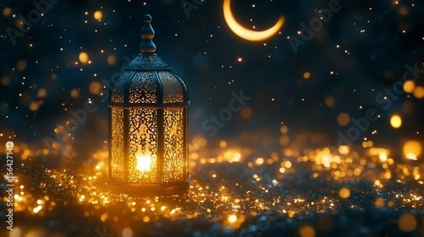 Fototapeta Enchanting lantern and moon evokes a feeling of tranquility and wonder