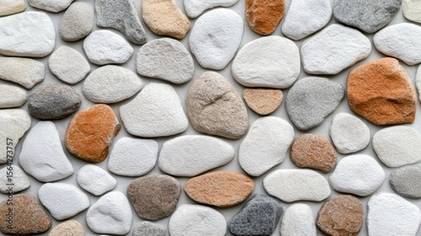 Fototapeta Bright and Ultra-Realistic Photograph of an Array of Smooth Pebbles in Daylight Displaying Varied Textures and Natural Colors
