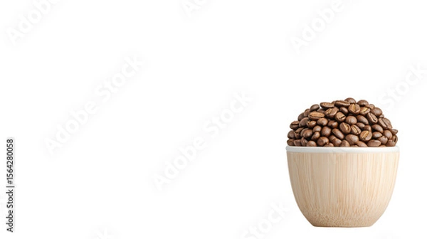 Obraz Freshly Roasted Coffee Beans in a Bamboo Bowl on a Light Background for Coffee Lovers and Culinary Enthusiasts