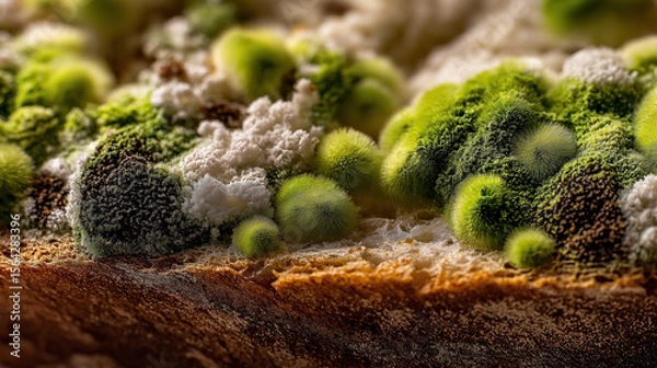 Fototapeta Macro view of advanced food decay a bread slice - Generative AI