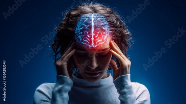 Obraz patient experiencing mental stress, high-tech medical visualization of neural pain