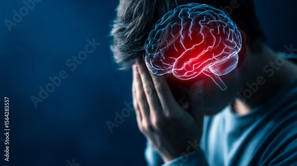 Obraz patient experiencing mental stress, high-tech medical visualization of neural pain