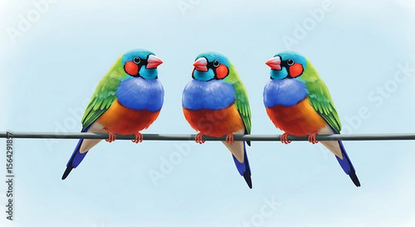 Obraz Colorful Gouldian Finches on Wire, Avian Trio