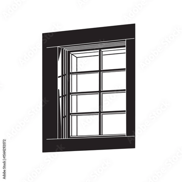 Fototapeta Vector illustration of a detailed window silhouette featuring a classic grid design and a simple black and white style.