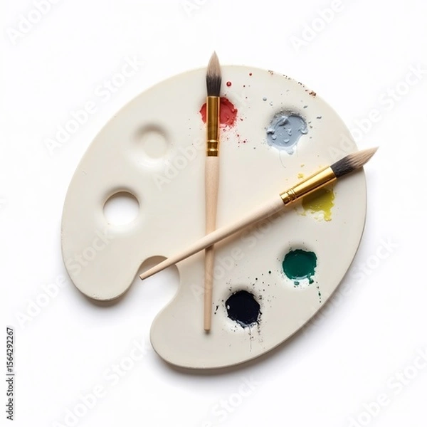 Obraz Paint palette with used brushes