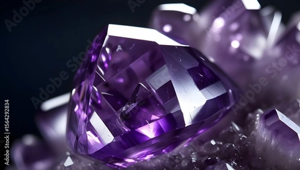 Fototapeta Polished Amethyst Gemstone Macro with Purple Facets