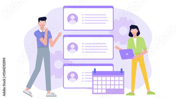 Fototapeta People using digital calendar for scheduling appointments, suitable for business websites, time management blogs, productivity articles, and organizational graphics.