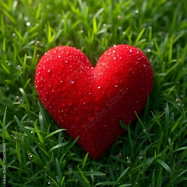 Obraz  Vibrant Red Hearts Nestled in Lush Green Grass