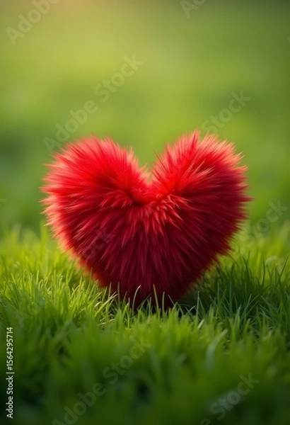 Obraz  Vibrant Red Hearts Nestled in Lush Green Grass