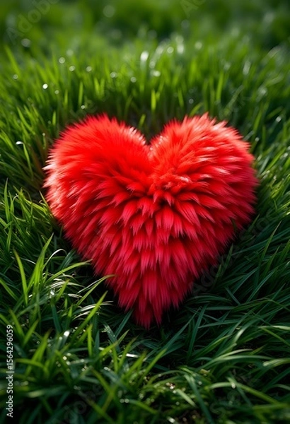 Obraz  Vibrant Red Hearts Nestled in Lush Green Grass