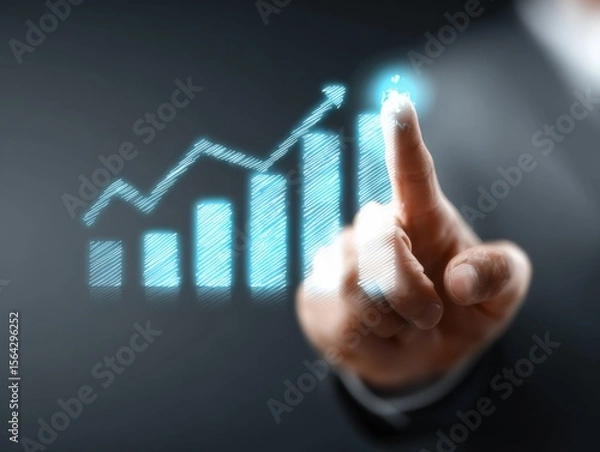 Fototapeta Businessman touchscreen virtual chart graph growth increase digital economy success innovation technology concept