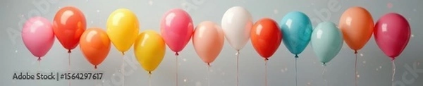Fototapeta Vibrant balloons, assorted colors, gray backdrop, rise, gray background, image