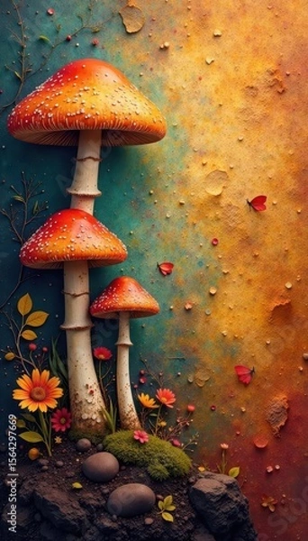 Fototapeta Abstract earthy tones, textured mushroom background, biology, fairytale