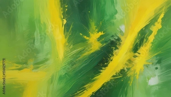 Fototapeta Abstract oil painting, vibrant yellow-green hues on canvas , color, visual art, impressionism