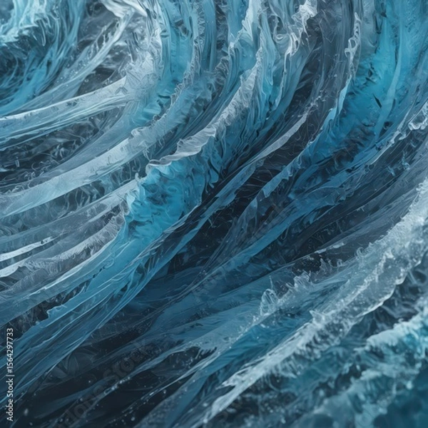 Fototapeta Abstract swirling blue ice waves, icy texture, cool tones, gleam, cold