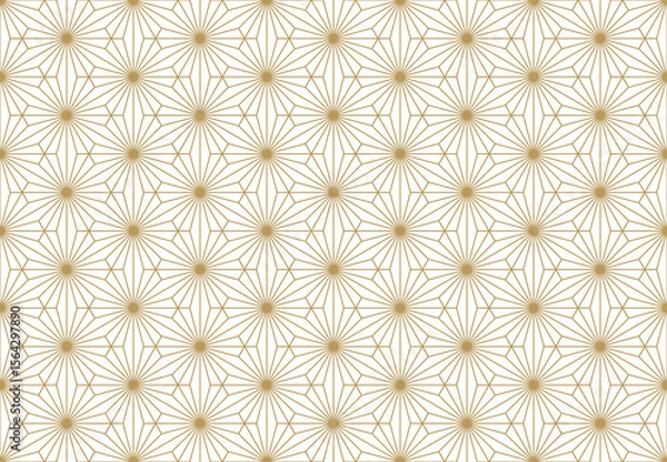Obraz Seamless Japanese Asanoha pattern with hexagon, , and geometric lines on a white background, perfect for cultural or decorative designs.