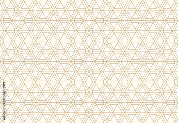 Obraz Seamless pattern presents an intricate geometric design with golden lines forming a repeating network of hexagons and octagons, creating subtle background.