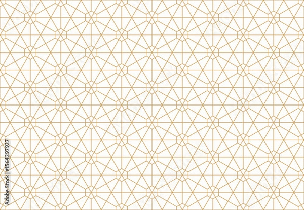 Obraz Seamless pattern with complex and intricate geometric tessellation of golden lines, interconnected hexagon shapes on white background.
