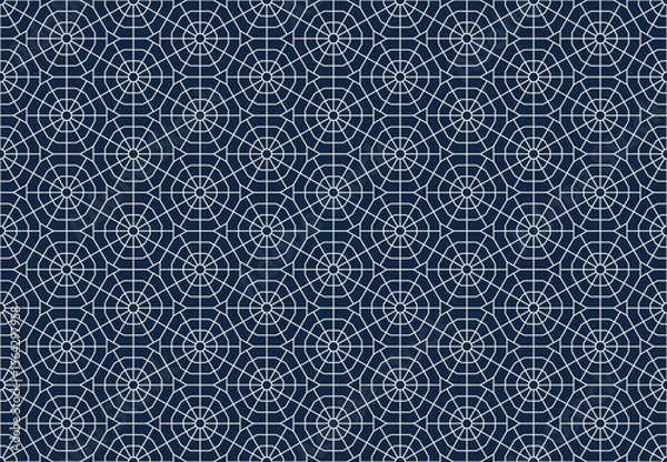 Obraz Seamless geometric pattern of interconnected hexagons with radial lines, creating intricate and modern design on a dark background.