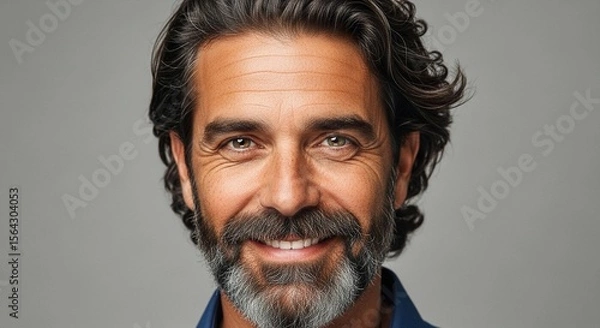 Fototapeta Portrait of a Confident, Smiling Middle-Aged Man with Beard