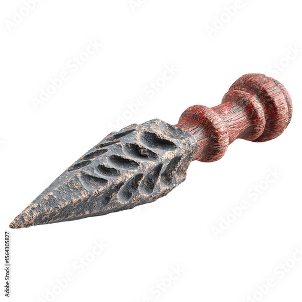 Obraz Thrusting weapon for viking craft concept. Intricately carved spearhead showcasing unique craftsmanship.