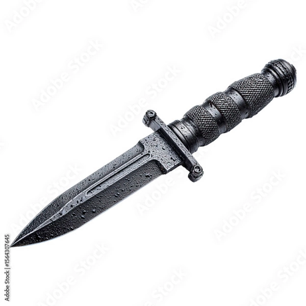 Obraz Tactical dagger with classic model concept. A sleek black tactical knife with a textured grip and sharp blade.