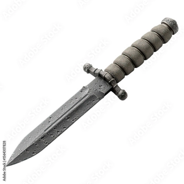 Obraz Tactical dagger with classic model concept. Close-up of a vintage dagger with a textured blade and handle.