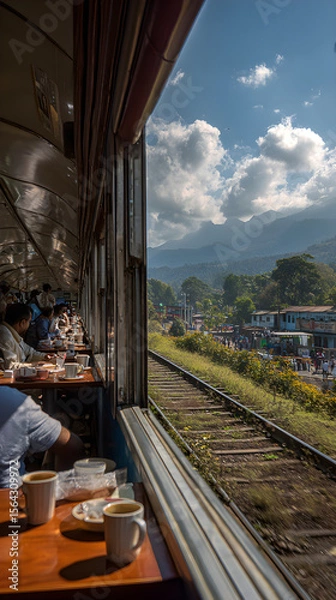 Fototapeta A Timeless Adventure: Embracing the Harmony of Rail Travel Through Scenic Landscapes and Serene Journeys