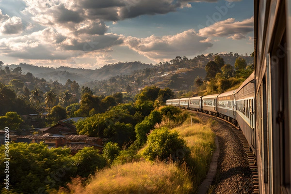 Fototapeta A Timeless Adventure: Embracing the Harmony of Rail Travel Through Scenic Landscapes and Serene Journeys