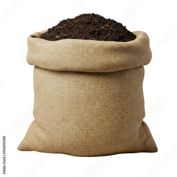 Fototapeta 3D realistic sack filled with soil or coffee beans for gardening, agriculture, nature, or farming concept isolated on a transparent background, png, cutout