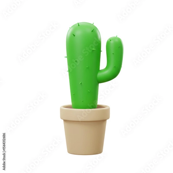 Fototapeta 3D realistic small cactus in pot for home decoration, desert plant, eco, or nature concept isolated on a transparent background, png, cutout