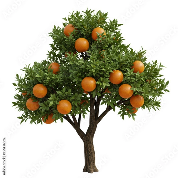 Fototapeta 3D realistic orange tree with fruits for agriculture, farm, nature, or gardening concept isolated on a transparent background, png, cutout