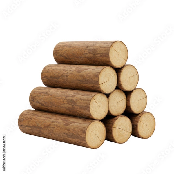 Fototapeta 3D realistic stack of wooden logs for nature, firewood, construction, or camping concept isolated on a transparent background, png, cutout