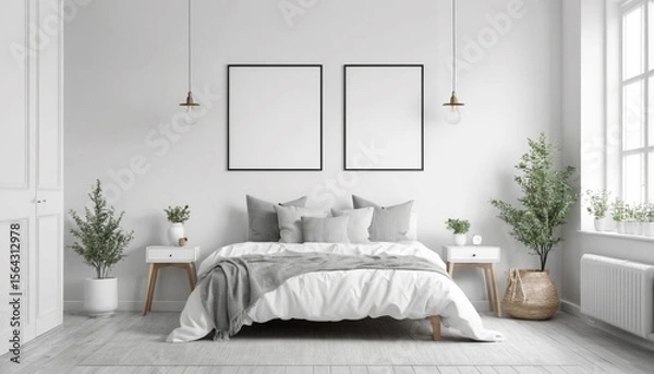 Obraz Scandinavian White Frame on Cozy Wooden Wall