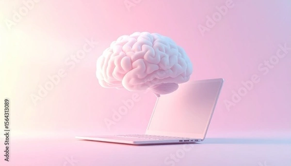Fototapeta Pink 3D human brain with ice cream, a creative concept illustrating the abstract idea of a thinking mind