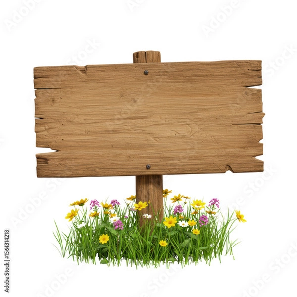 Fototapeta 3D realistic blank wooden sign for message, decoration, rustic, or countryside concept isolated on a transparent background, png, cutout