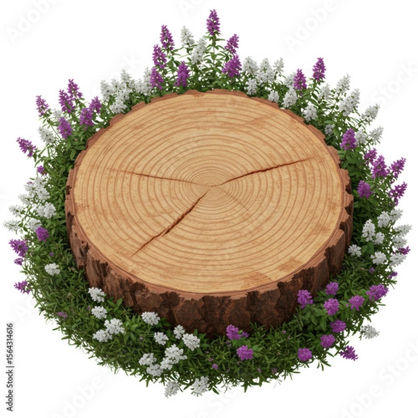 Fototapeta 3D realistic tree stump with grass for nature, forest, wood, or gardening concept isolated on a transparent background, png, cutout3D realistic tree stump with grass for nature, forest, wood, or garde