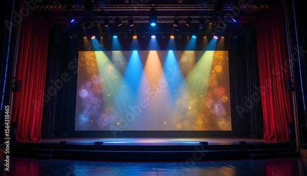 Fototapeta Theater Stage with Spotlight and Colorful Illuminated Background for Performance Scenes