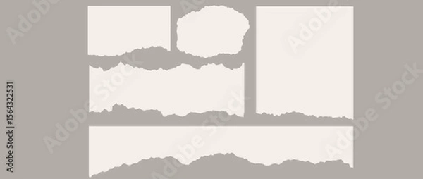 Obraz Torn paper piece collection. Beige shapes with jagged uneven edges. Ripped different paper fragment set. Textured grunge element bundle for collage, text box, banner, sticker, poster, flyer. Vector