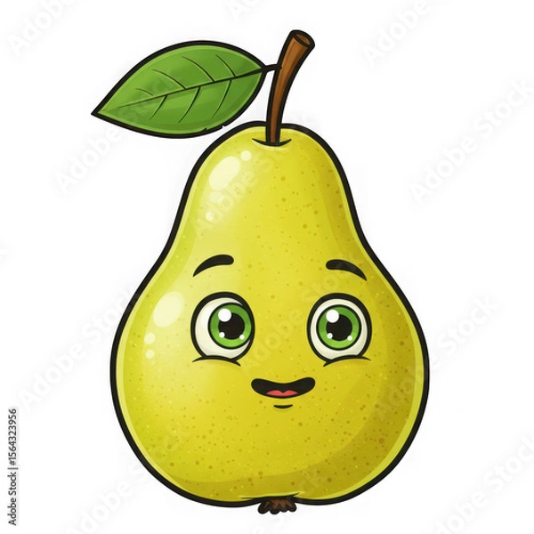 Fototapeta Cute happy pear character isolated on transparent background
