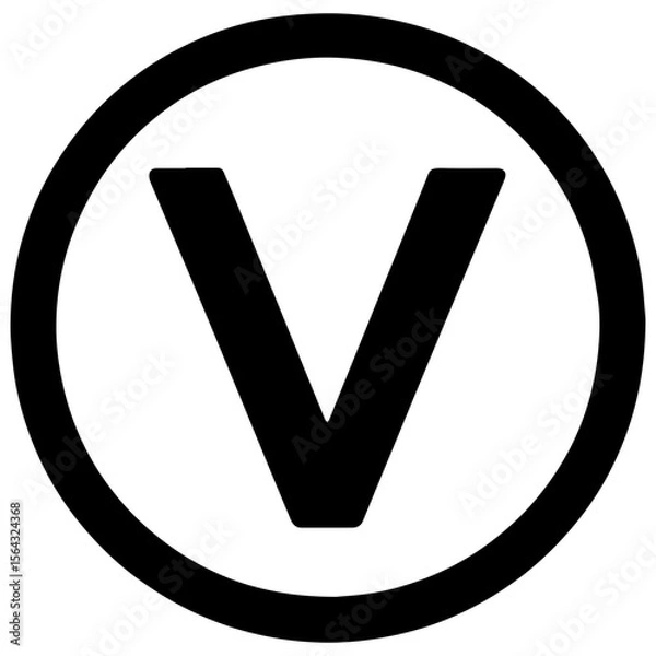 Fototapeta Vegetarian V in circle icon representing vegetarian food and plant-based options with transparent background
