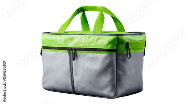 Fototapeta Insulated cooler bag: A vibrant insulated cooler bag, in fresh green and gray, awaits, ready to keep your refreshments chilled for a perfect day out. Perfect for picnics and outings