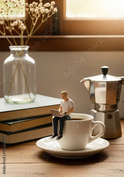 Obraz Miniature figures work from home, The power of coffee