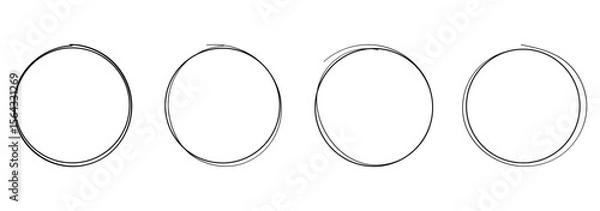 Fototapeta Hand drawn circle line sketch set. Circular vector image. Vector brush strokes circles of paint on white background, doodle round circles for message note mark . eps 10