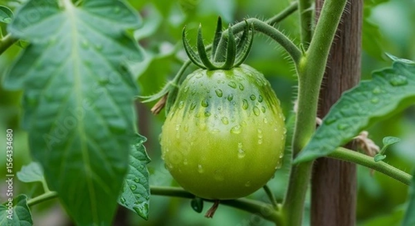 Obraz  Green Tomato with Water Drops