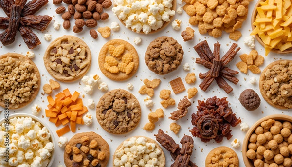 Fototapeta Indulge in a diverse collection of comforting, crunchy, and sweet snack options, perfect for any craving.